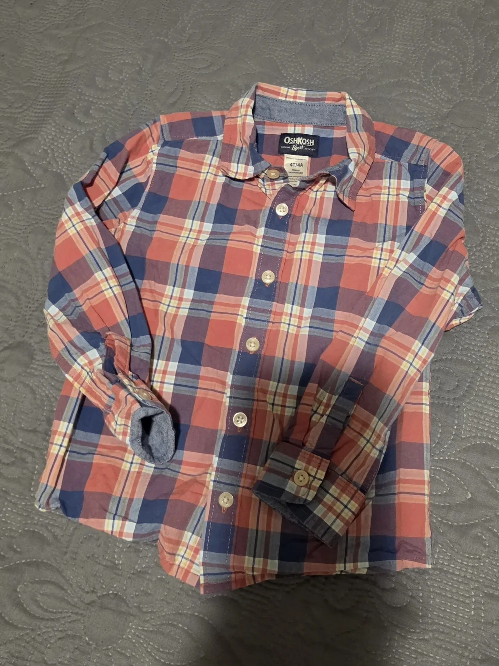 OshKosh B'gosh Coral and Navy Plaid Button-Down Shirt